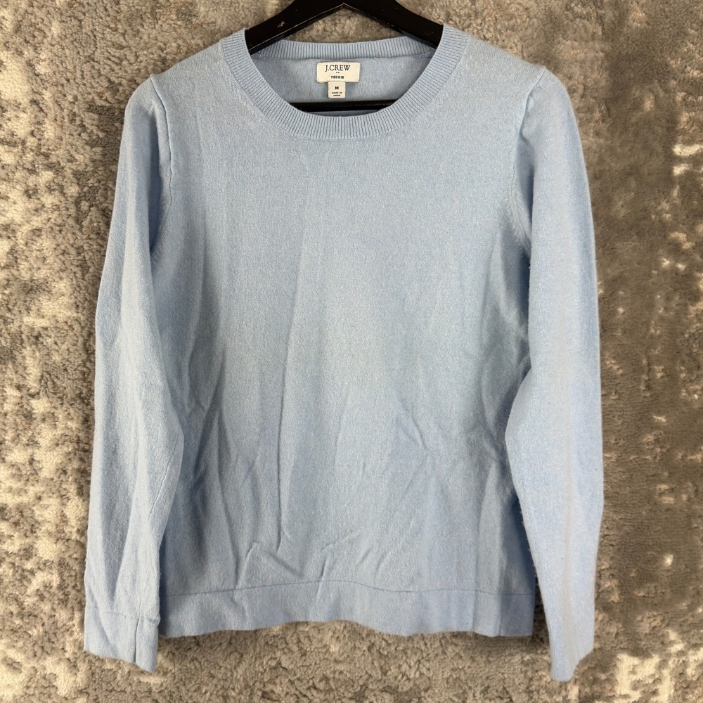 J.Crew Size M Teddie Cotton Wool Blend Knit Sweater Light Blue Long Sleeve Women